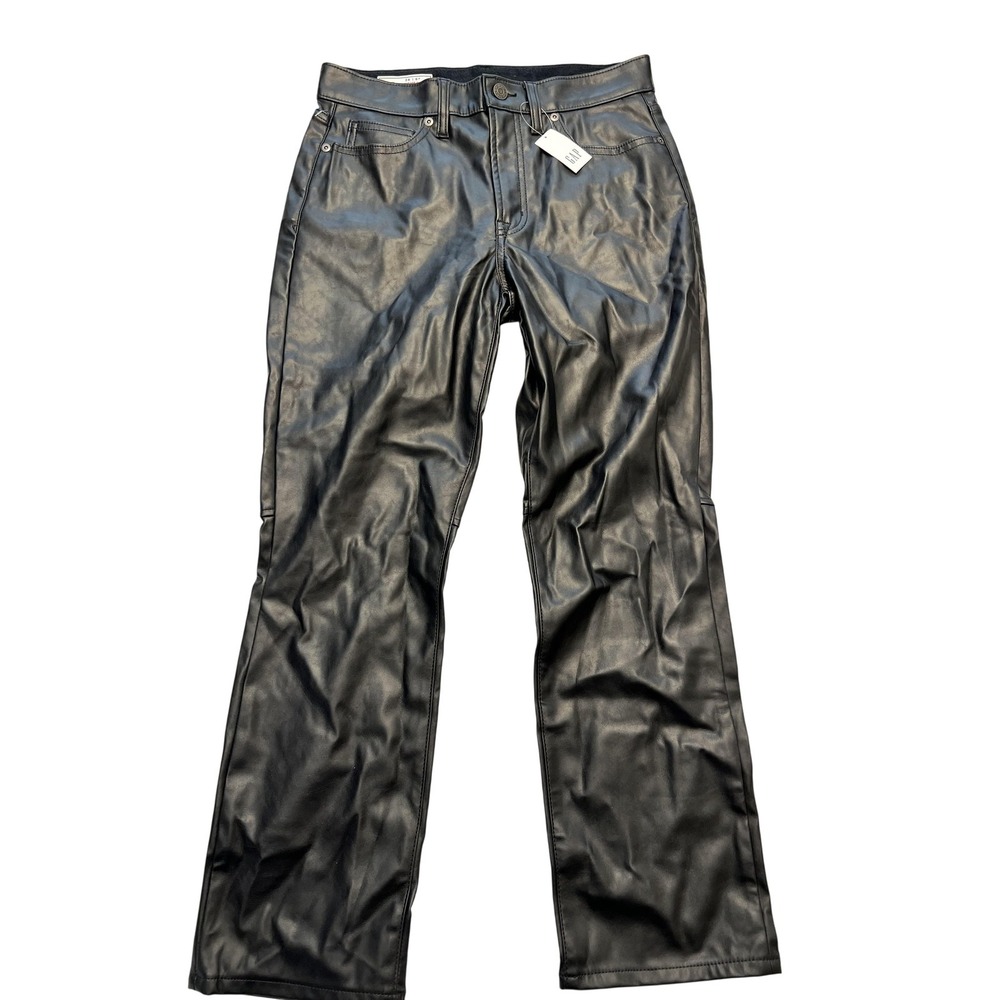 GAP Jeans Womens 6 Petite Black Vintage Slim High Rise Faux Leather‎ Coated